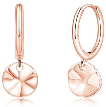 Loutade Ohrringe Rose Gold, 925 Sterling Silber Damen Ohrringe Creolen mit Scheibe Anhänger, Hypoallergen Knorpel Schlafen Statement Creolen Silber 925, Leichte Huggie Kreolen Geschenk für Mama