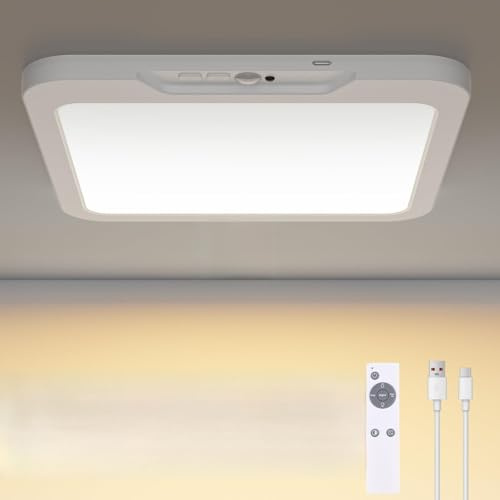 SKUTZTEK Plafon LED Techo con Sensor de Movimiento, 8000mAh Batería Lampara Techo, 3000K/4000K/6500K Recargable Regulable con Temporizador y Control Remoto, para Pasillo, Escaleras, Garaje Ø22cm
