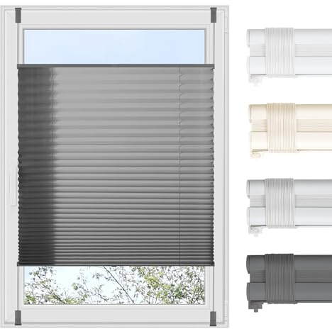 Grandekor Plissee Klemmfix ohne Bohren Faltrollo Jalousie (B100 x H130 cm) Anthrazit | Alustange, Zubehör & Stoff farblich einheitlich – Sicht- & Sonnenschutz Rollos für Fenster & Tür