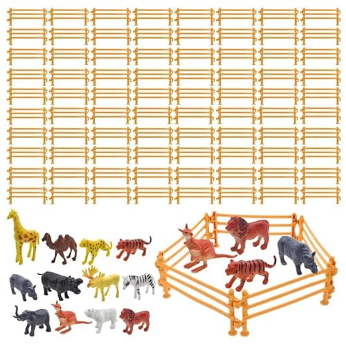Pluvyze 80 Stück Zaun Miniatur Zaun Spielzeug, 9x4x0.8cm Zauns, Mit 12 Tiermodellen, Für Kinder Ab 3 Jahren Für Farm Szenen Pädagogische Geschenke Eltern-Kind Interaktives Spiel