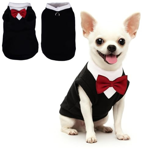 Yoolhamy Hundepullover mit Schleife Winterkleidung Haustier Frack Outfits für kleine mittlere Hunde Warmer Fleece Kostüm Pullover für Chihuahua Schnauzer Shih Tzu Yorkie Weihnachten Geburtstag