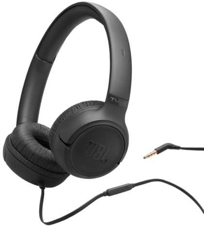 JBL Tune 530, kabelgebundene On-Ear-Kopfhörer mit Mikrofon, JBL Pure Bass Sound, EQ-Presets, faltbares Design und kabelsalatfreies Kabel, Schwarz