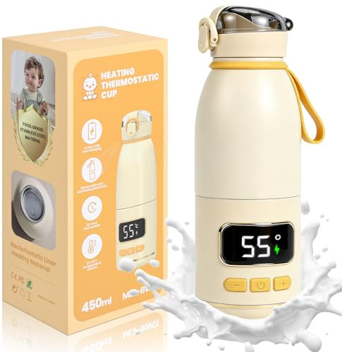 JUOIFIP Portable Milk Warmer for Travel, Detachable Design, 450ml Baby Milk Warmer for Breastmilk & Formula with Fast Heating, Ideal for Travel, Outdoor, Night Feeding