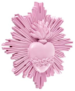 Baroni Home Ancienne note avec rayons en résine Rose Décoration murale avec crochet, Cœur Sacré décoratif pour la maison, peint à la main, 14 x 14 x 2,5 cm