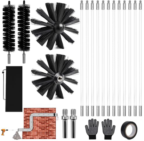 WPPQWP 22PCS Kaminbürste Stange Set(4.9m,ø150mm), Nylon Ofenrohrbürste, Schornsteinfeger Bürste, Mit Flexiblen Stangen(12x410mm), Einsatz Mit Elektrobohrern, Für Schornsteine, Rohre