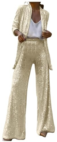 Damen Pailletten Zweiteiliger Hose Business Hosenanzug Slim Fit Streetwear Damenanzug Goldene Pailletten Hose Damen, Glänzende Streetwear Leggings Party Silber Glitzerhose Glitzer (XL)