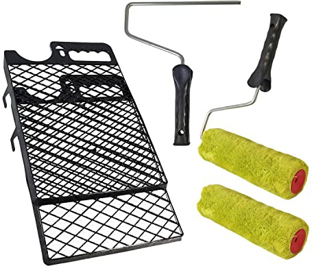 Farbroller Set Malerset mit Abstreifgitter & Steckbügel – Profi Malerwalze Set für Wandfarben & Deckenfarben I Farbrolle 25 cm I Malerzubehör für Heimwerker & Profi