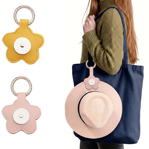 ZUWIJEQ Lot de 2 Clips Magnétiques pour Chapeau, Porte Chapeau Magnetique - Design Fleur en Cuir - Attache Chapeau pour Sac de Voyage, Accessoire Pratique pour Lunettes et Serviettes, Jaune et Rose