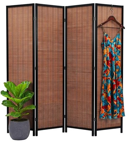 Relaxdays Paravent, 4-teilig, Faltbarer Raumtrenner, braun | H x B: 170 x 160 cm, Bambus, Wohnzimmer, Trennwand innen