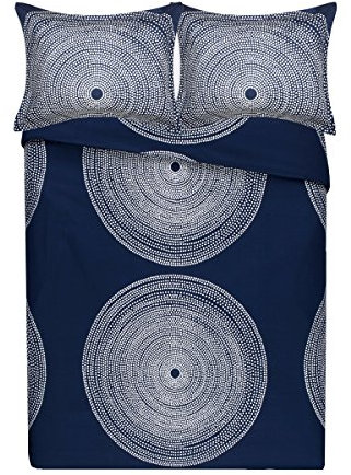 MARIMEKKO Bettbezug-Set, Glatte Baumwoll-Perkal-Bettwäsche mit passendem Kissenbezug, leichte Heimdekoration, 3-teilig, Kingsize, Fokus Navy