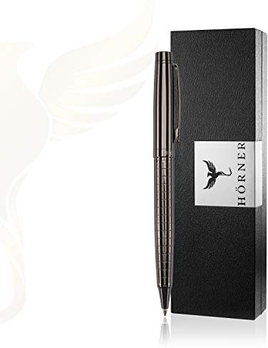 Hörner URBAN - Hochwertiger Kugelschreiber I Premium Geschenkbox I Schreibfarbe Blau 1 mm I Wechselbare Mine I Strichstärke M I Aus Metall I Ergonomisches edles Design I Stift für Männer und Frauen