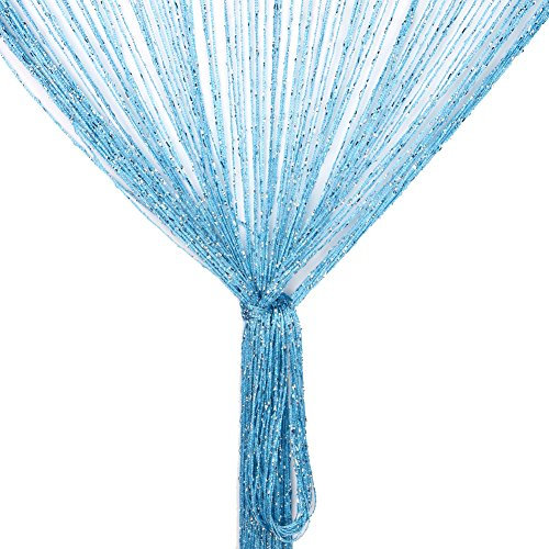 Vidillo Fadenvorhang, Fadenvorhang Glitzer Weiss 100 x 200 cm Wandvorhang Schaufensterdekoration, Dekorative Gardine Raumteiler Fliegenschutz für Hochzeit, Café, Restaurant (Blau)