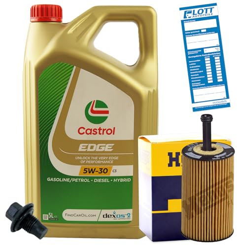 Ölwechsel Set Inspektion 5L Castrol Edge Titanium FST LL 5W-30 Öl Motoröl + HENGST Ölfilter + Öl Ablassschraube Verschlussschraube