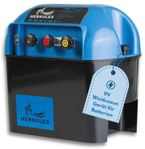 Herkules Weidezaungerät PB 7 - 9V/12V Batteriegerät für mobile Weidezäune - Elektrozaungerät für bis zu 10 km Zaun - Weidegerät mit 7300 V Leistung - Batterie Weidezaun Gerät aus Europa