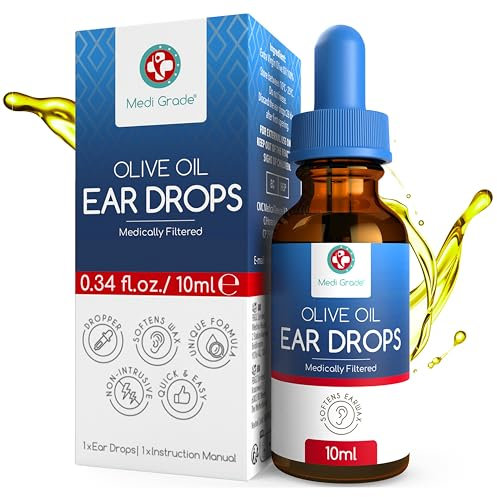Medi Grade Olive Oil Ear Drops for Wax Removal and Blocked Ears, 10ml - 100% Natural Ear Wax Removal Drops with Pipette Dropper Softens and Removes Hardened Earwax Buildup - Advanced Ear Wax Drops