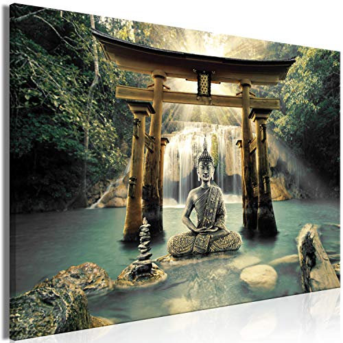 murando - Wandbilder XXL Buddha 120x80 cm Leinwandbild 1 tlg Kunstdruck modern Wandbilder XXL Wanddekoration Design Wand Bild - Landschaft Zen Wasserfall Natur p-A-0033-b-b