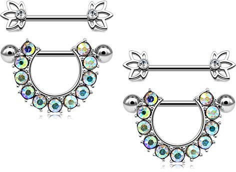 Mayhoop 2 Paar 14G Chirurgenstahl CZ Brustwarzenpiercing Barbell Damen Piercing Brustwarze Schmuck Nipplerings Zungenpiercing Piercing Schmuck Silver