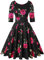 MINTLIMIT Women's Floral 1950s Vintage Swing Cocktail Party Dress with Roses Pattern Floral Rose Black and Red,Size XL
