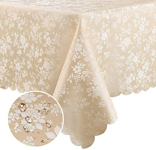 smiry Rectangle Table Cloth, Waterproof Heavy Duty Vinyl Tablecloths, Wipeable Washable Table Cover for Kitchen and Dining Room (Beige, 60 X 120)