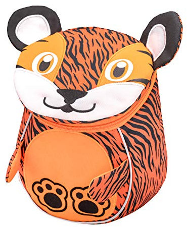 Belmil Kindergartenrucksack mit Brustgurt und Namensschild für 1-3 Jährige/Jungen - Mädchen / 4 L/Grün/in Tierform: Tiger (305-15 Mini Tiger)