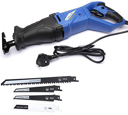 Electric Sabre Saw Powerful Reciprocating Saw Hand Saws 850W 240V Variable Speed + 4 Blade Variable Speed + 180° Non-Slip Rotary Handle with 160mm Max. Cutting Depth&LED Light for Wood & Metal Cutting