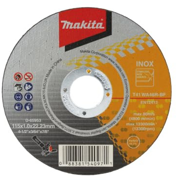 Makita D-65953-12 Trennscheiben INOX 115 x 1,0 mm, 12 Stück in Metalldose, dünn, für Stahl und Edelstahl, WA46R-BF, EN12413