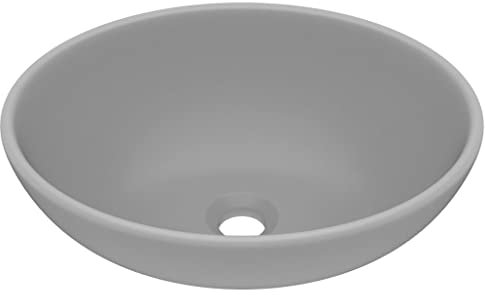 vidaXL Lavabo Ovale de Luxe Vasque à Poser de Toilette Lave-mains de Salle de Bain Cuisine Maison Intérieur Gris Clair Mat 40x33 cm Céramique