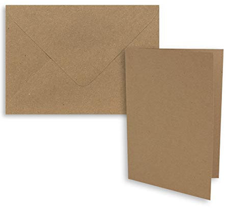 FarbenFroh by GUSTAV NEUSER 50x Faltkarten-Set DIN A7-10,5 x 7,4 cm - mit Umschlägen DIN C7 in Kraftpapier Sandbraun (Braun) - Kleine Doppelkarten blanko zum Selbstgestalten und Bedrucken
