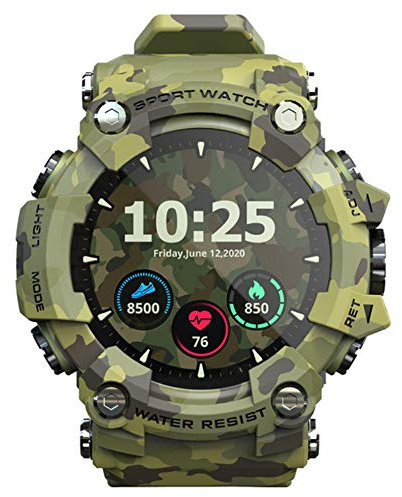Q&N Militare Smart Watch Uomo Sport Smartwatches Impermeabile Fitness Tracker Misuratore di Pressione Sanguigna Cardiofrequenzimetro per Android iOS,Verde