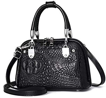 NICOLE & DORIS Retro Handtasche für Frauen Schultertaschen Klassische Krokodil Umhängetasche PU Leder Henkeltasche Shopper Tasche Schwarz