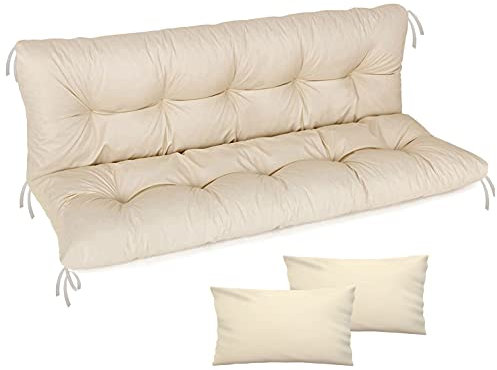 Ferocity Auflage für Hollywoodschaukel 150x50x50 Gartenbankauflage und 2 Kissen Palettenauflage Bankauflage Sitzkissen und Rückenkissen Polsterauflage Matratze Gartenpolster, Beige [133]