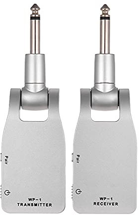 Btuty - Trasmettitore e Ricevitore Wireless per Chitarra, 2,4G con Batteria al Litio Ricaricabile Incorporata, Raggio di Trasmissione a 30m, per Chitarra o Basso Elettrico (Argentato)