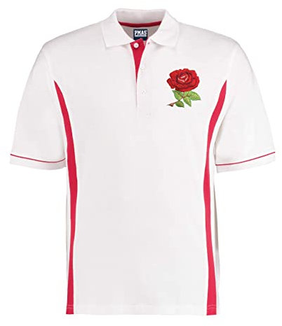 Rugby Mens Polo Shirt Personalised England Embroidered Classic Vintage Contrast Style in White and Red with Short Sleeves Best Gift for Unisex Adults (Medium)