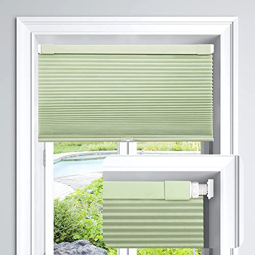 LazBlinds Jalousie, schnurlos, zellular, für Fenster, kein Werkzeug, kein Bohren, lichtdurchlässiges Wabenplissee für Fenstergröße ca. 71,1 cm B x 162,6 cm H, Grün