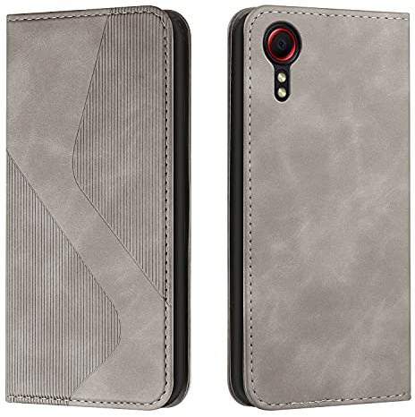 Mo-Somnus Kompatibel Mit Samsung Galaxy Xcover 5 Hülle, Magnet PU Leder Tasche Handyhülle, Klappbare Brieftasche Klapphülle (Grau)