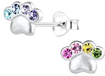 Laimons Kinder Mädchen-Ohrstecker Ohrringe Hundepfote 7 mm Matt Regenbogen aus Sterling Silber 925