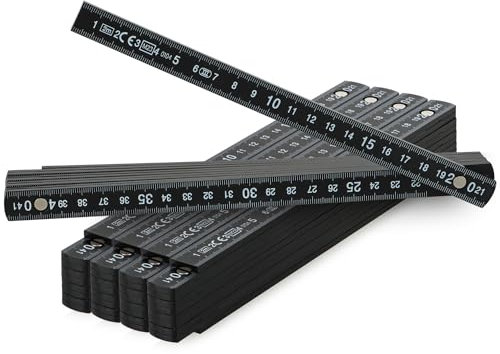 COM-FOUR® 5x mètre pliant en plastique - mètre pliant de 2 mètres avec 10 sections - mètre mètre métrique en noir (5 pièces - 2 mètres - noir)