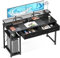 ODK Schreibtisch mit 2 Schubladen, Computertisch mit Regalen und Monitorständer, Bürotisch mit Bücher Regal, Gaming Tisch Klein PC-Tisch Officetisch für Home Office(Schwarz, 120x50x87cm)