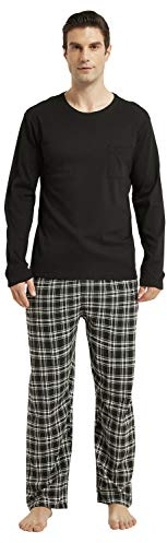 Amaxer Pyjama Homme Hiver Ensemble de Pyjama Flanelle Vêtements de Nuit Haut à Manches Longues avec Poches Bas de Pyjama à Cordon de Serrage