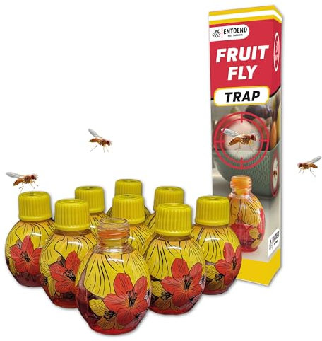 Entoend Fruit Fly Trap - 9 Traps, 6 Month Supply | Highly Effective, Premium Fruit Fly Killer & Fly Monitor | User Friendly, Pre-Baited Fly Traps | Indoor Fly Catcher - Safe Around the Kitchen & Fruit