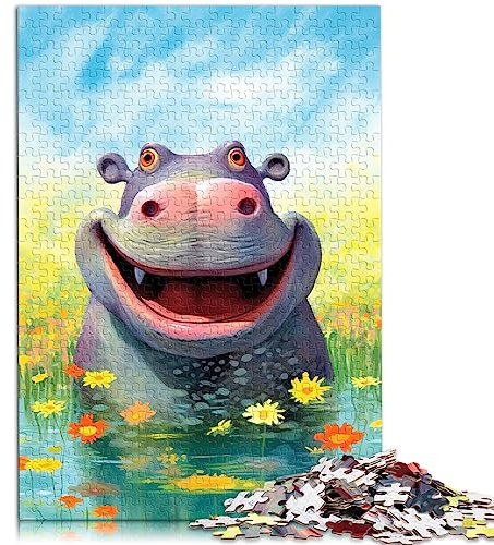 Puzzles für Erwachsene Geschenke Happy Hippo Delight Puzzles für Erwachsene 1000 Teile geeignet für Erwachsene Papppuzzles Lustige Puzzlespiele Größe: 26 x 38 cm
