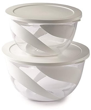 Snips Set Saladier de couleur blanche, Saladier avec couvercle de 3 litres et 5 litres, Bol de mélange, Fabriqué en Italie