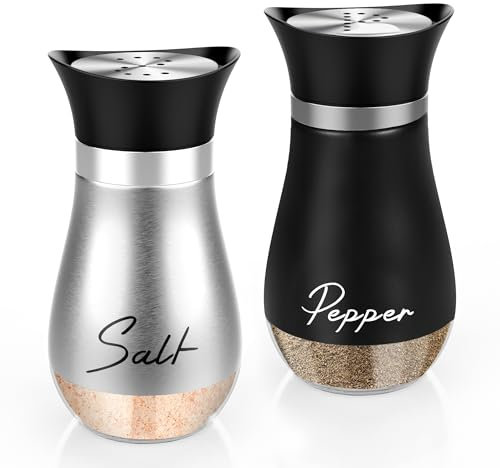Dorblely Salière et Poivrière Set, 120ml Acier Inoxydable Poivriere, Saliere en Verre, Pots à épices, pour La Maison ou La Cuisine, Épices, Restaurant - Noir & Argent
