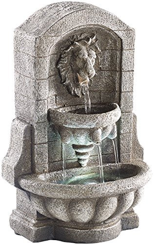 infactory schöner Zimmerbrunnen: Beleuchteter Zimmerbrunnen Löwenkopf, Versandrückläufer (mit Licht, mit LED-Beleuchtung, Pumpe)