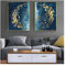 JGGXHM Abstrakte goldene Fische, Wandkunst, Gemälde, modernes blaues Meer, Fluss, Poster und Drucke, Heimdekoration, Bilder für Wohnzimmer – (35 x 55 cm x 2), 14 x 22 Zoll, rahmenlos