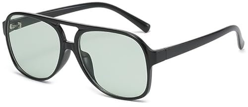 JCTAIFOO Mode Rechteckige Sonnenbrille Herren Damen, Vintage 70er Quadratisch Brille, Retro Oval Sonnenbrille Schwarz/Hellgrün