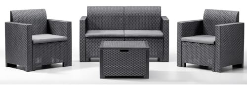 Tomaino - Salon de jardin extérieur de style rotin - Ensemble de salon d'extérieur en polypropylène imperméable et hydrofuge - Salon de jardin Anthracite