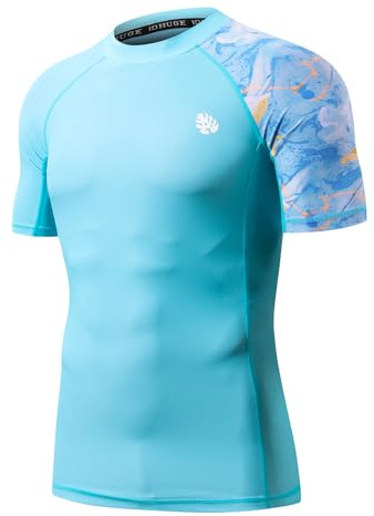 HUGE SPORTS T-shirt Rash Guard à manches courtes pour homme - Protection solaire Rashguard - Maillot de bain à séchage rapide, XXL