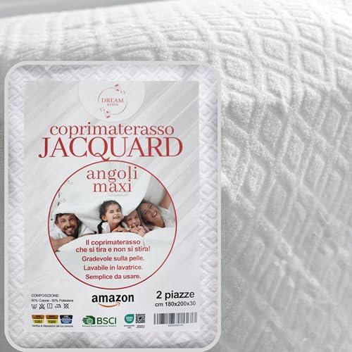 DREAM HAVEN- Copri materasso Matrimoniale 180x200 Elastico e Traspirante in Spugna Jacquard con Angoli, Coprimaterasso Antiacaro