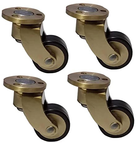 Schwerlastrollen Set aus 4 kleinen antiken Lenkrollen, 360° drehbare Gummiräder, massive Möbelrollen aus poliertem Messing, Transportrollen mit Schrauben, Ersatz for Möbel, Sofa, Stuhl, Schrank (Colo